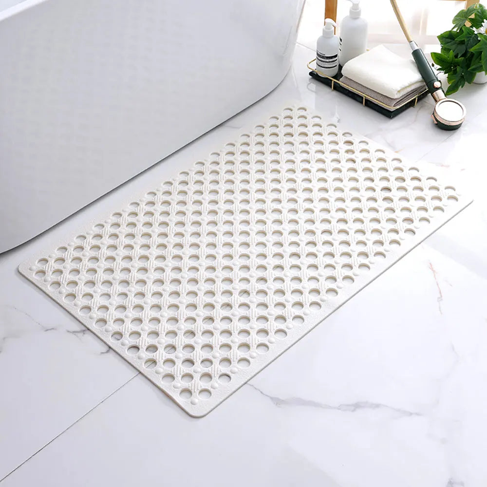 tapis bain antidérapant moderne perforations trou drainage adhésif rose jaune gris bleu beige