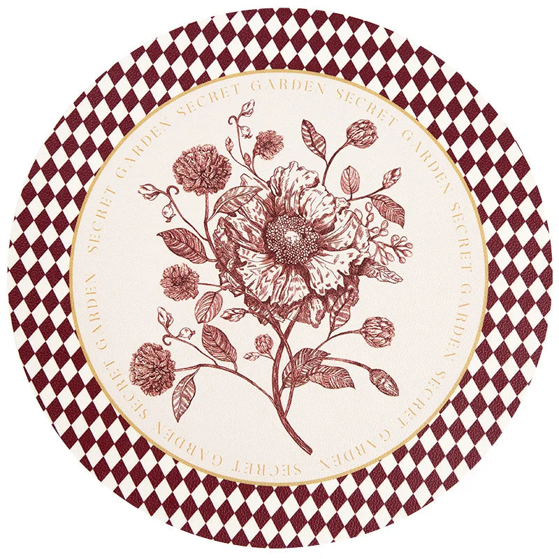 tapis table rond polyestère résistant chaleur décoration intérieure extérieure blanc vert fleurs feuilles papillons