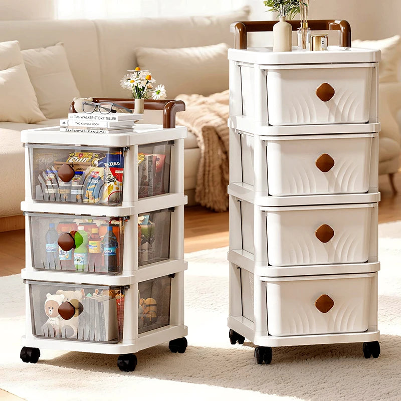 meuble rangement tiroirs roues blanc moderne rayures grises