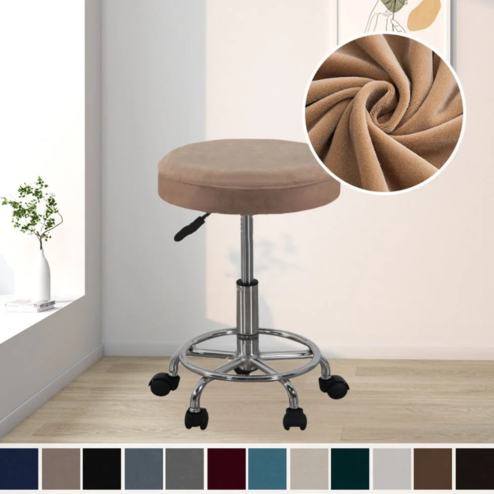 housse coussin tabouret rond velours beige moderne fixation protection siège fauteuil salon
