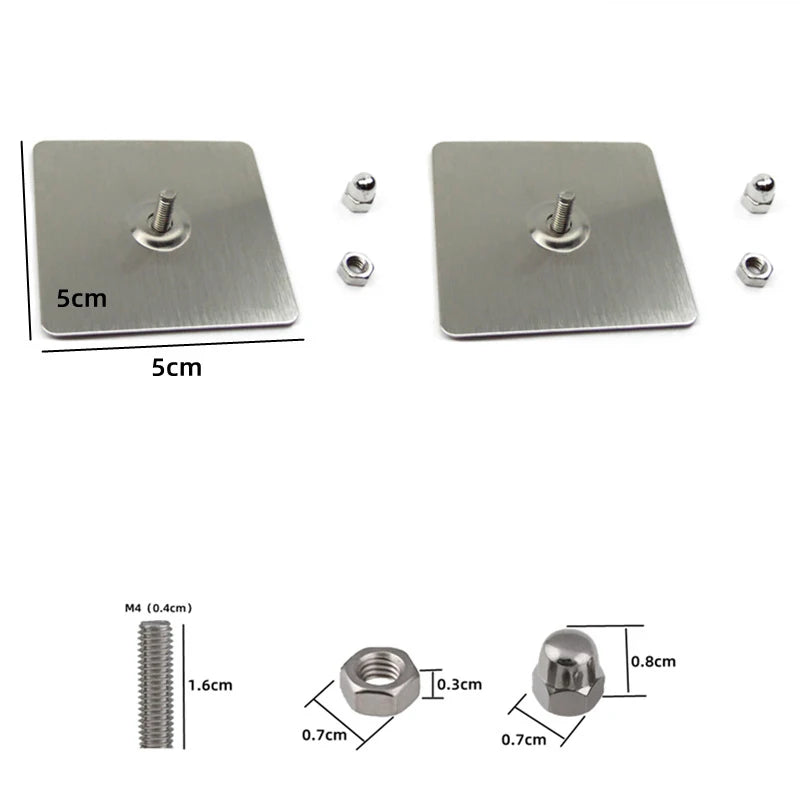 plaques métalliques argentées modernes 5cm 5cm vis écrous fixations murales sans adhésif