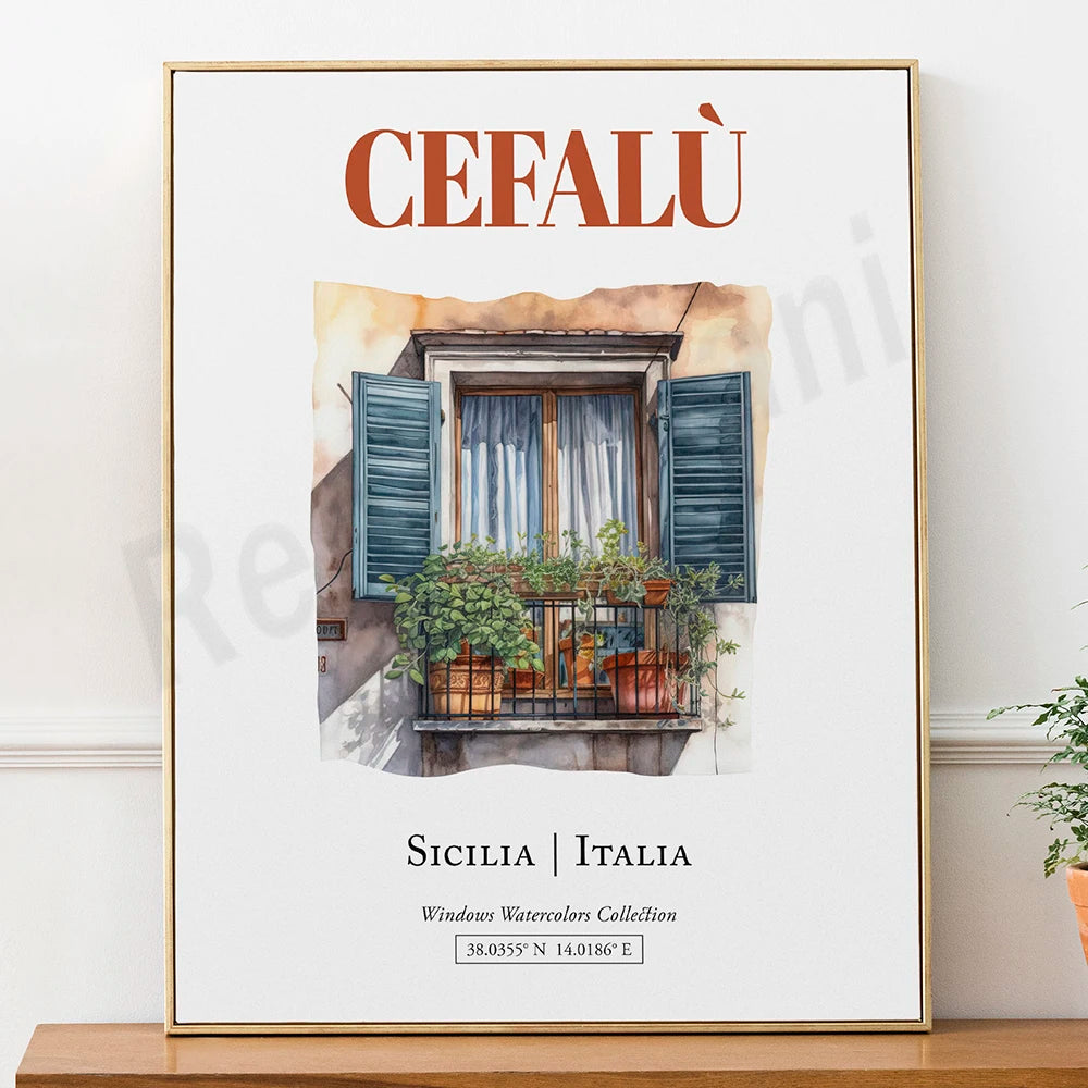 Une fenêtre colorée et végétalisée dans une rue italienne, reflétant l'architecture et la culture de la Sicile.