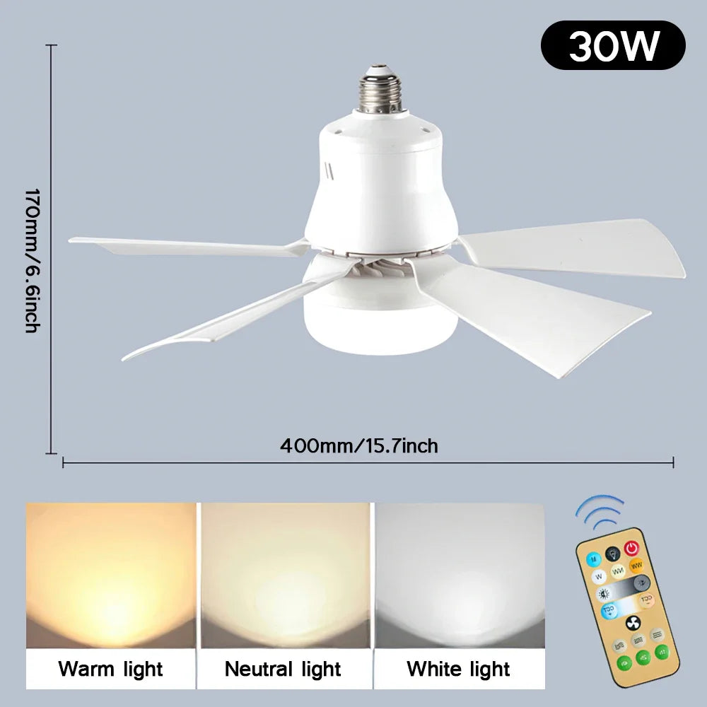 ventilateur led lumière télécommande moderne blanc 30w e27 fixe opacité chambre cuisine garage