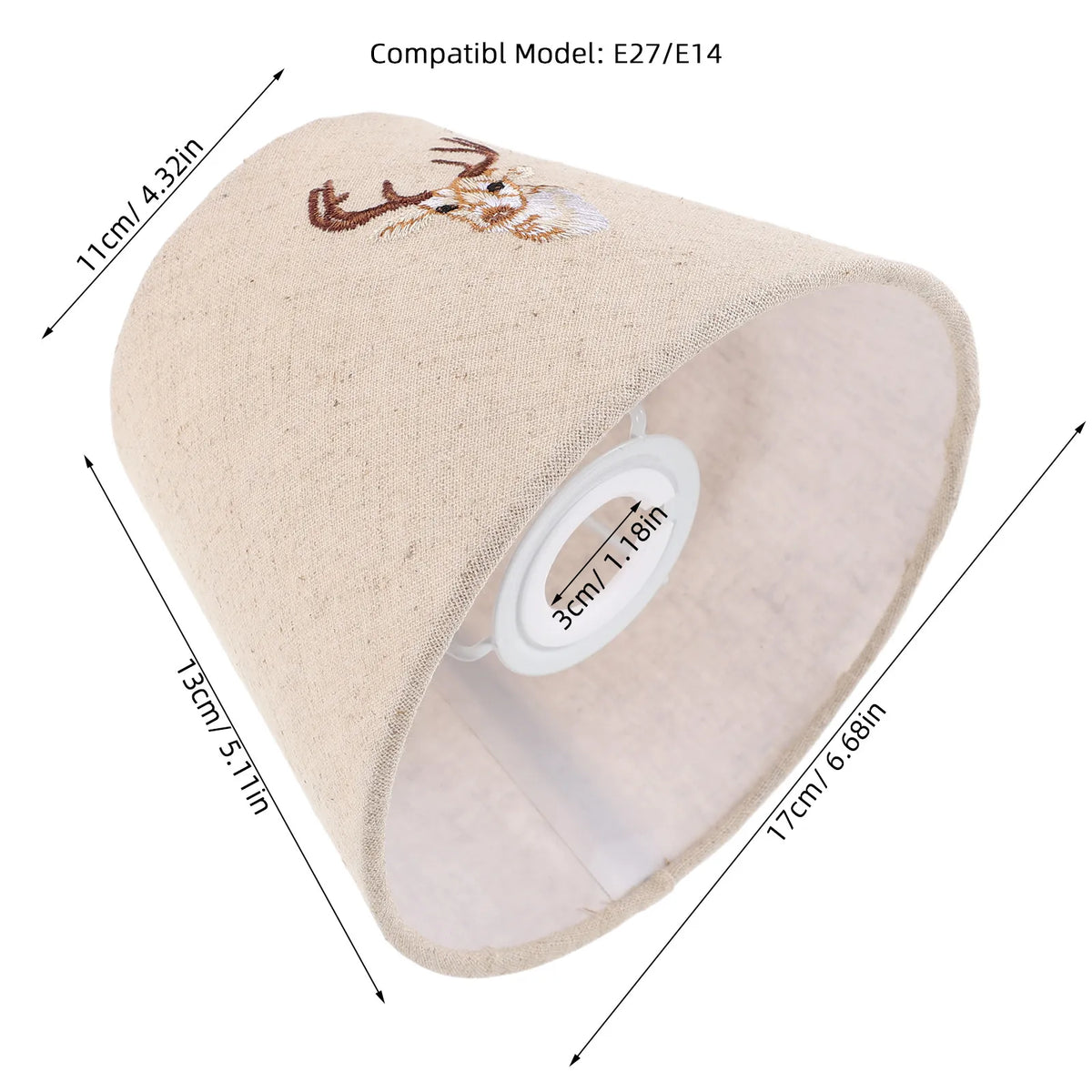 abat jour brodé écureuil beige clair classique tissu texturé opacité compatibles e27 e14