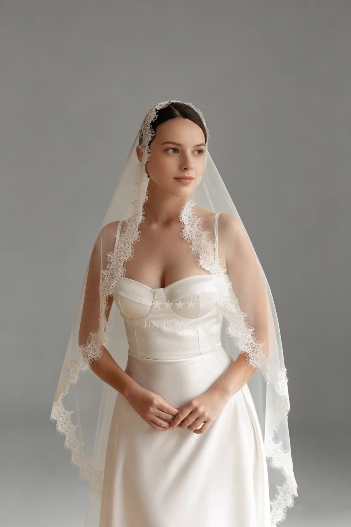voile mariée blanc dentelle fine bord dentelle clips métalliques classique opacité monocouche
