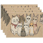 serviettes table illustratives moderne chats motifs géométriques beige noir gris orange rose