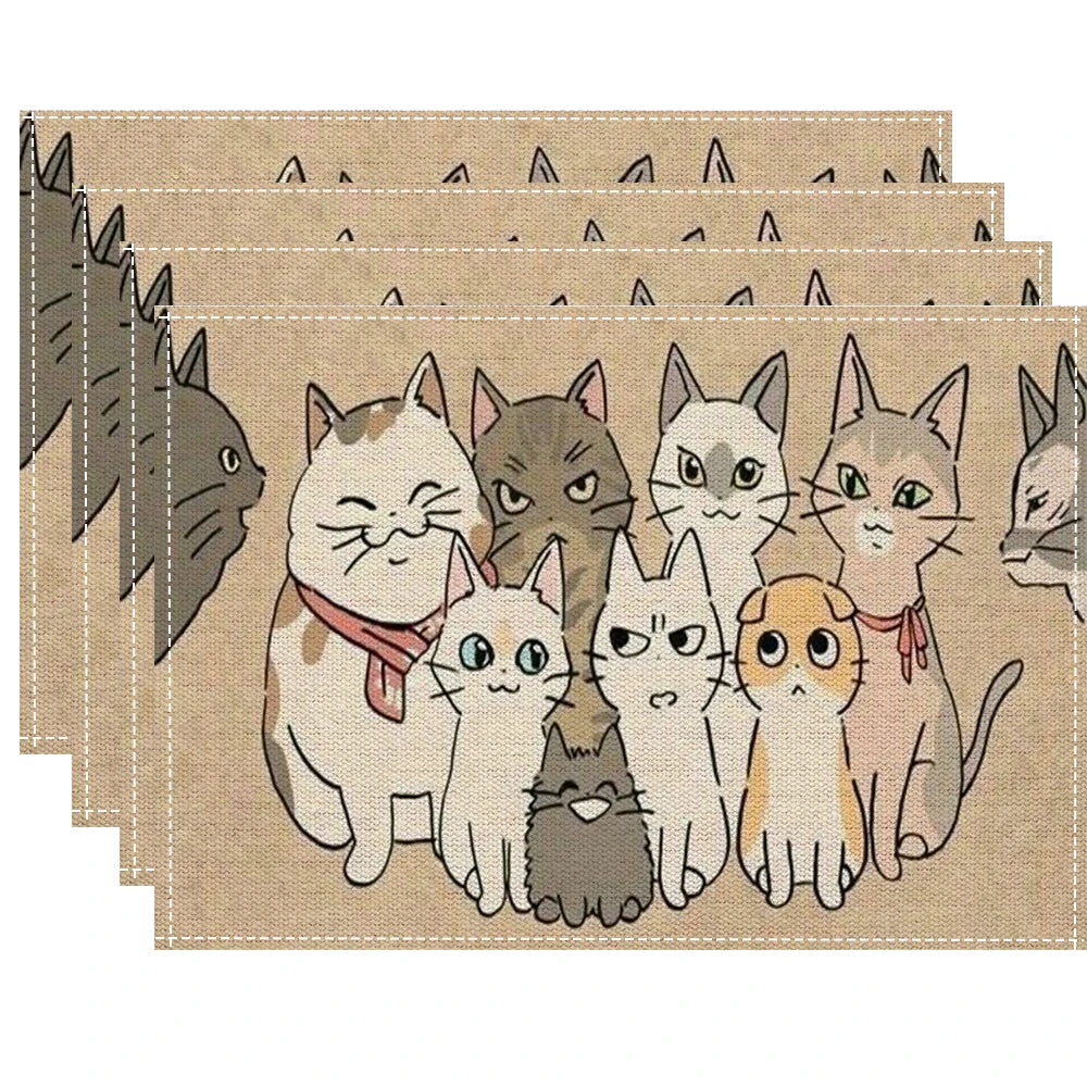 serviettes table illustratives moderne chats motifs géométriques beige noir gris orange rose