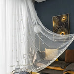 rideaux tulle floral transparents pastoral chambre salon decoration fleurs feuilles feston blanc vert jamais