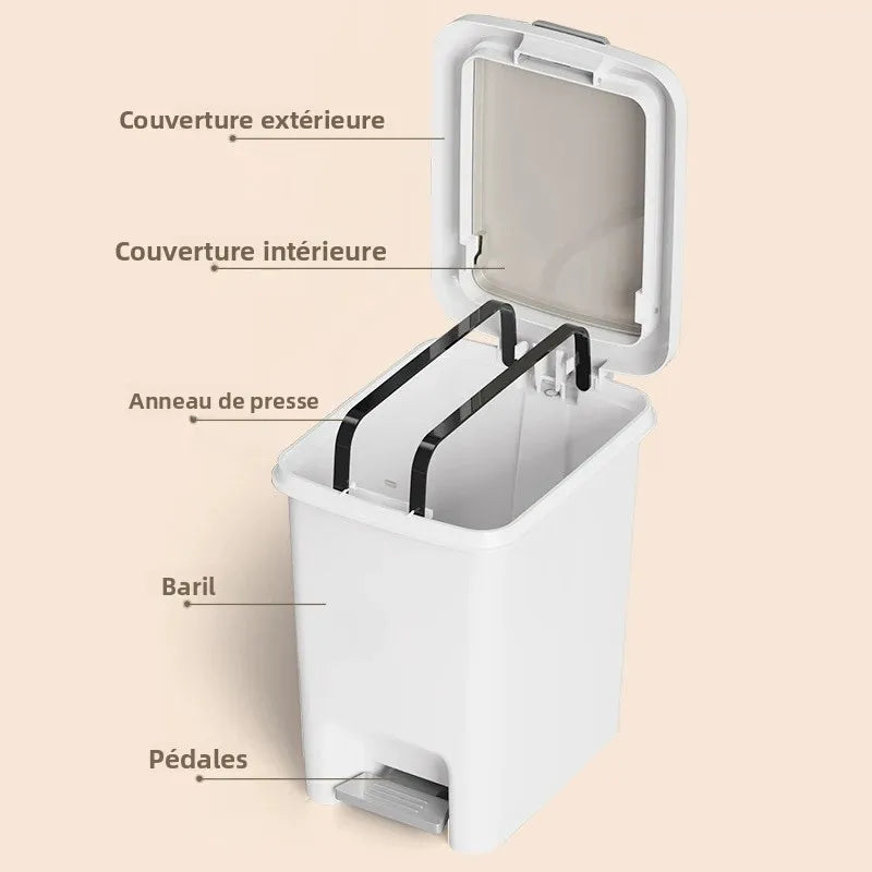 Poubelle à pédale blanche avec système d'ouverture par pédale