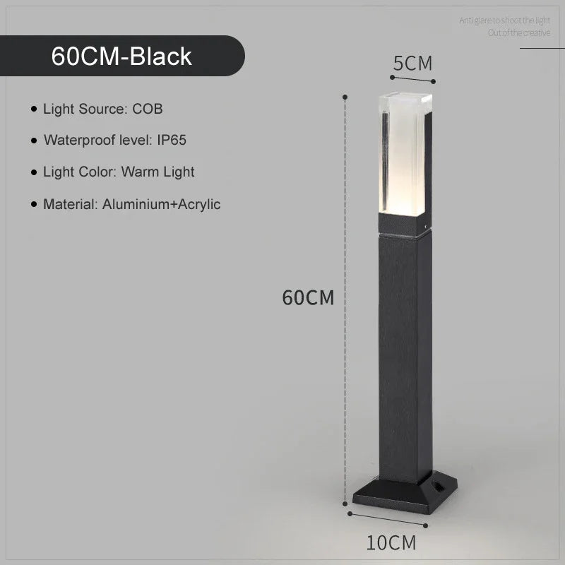 lumière solaire moderne noire ip65 40cm 60cm led jardin extérieur