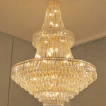 lustre pendentif cristal or hall salon classique 30mètres carrés 20lumières transparents decoration