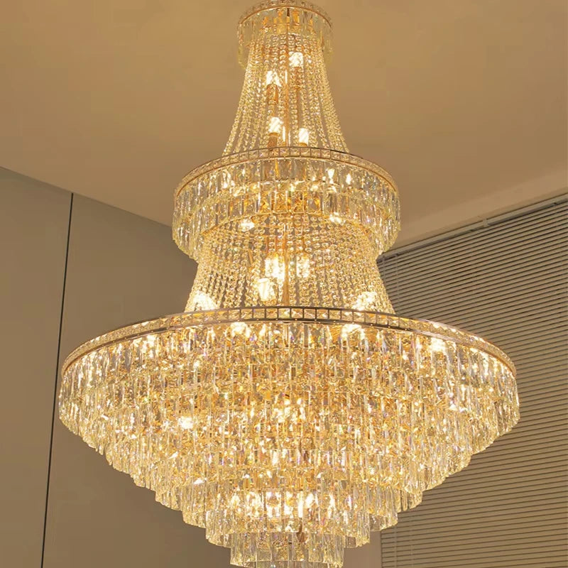lustre pendentif cristal or hall salon classique 30mètres carrés 20lumières transparents decoration