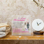 plaque decorative florale deux filles transparente moderne personnalisable texte espagnol decoration blanc rose verte