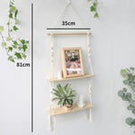 étagères suspendues macramé boho rustique étagères plantes vase céramique cadre photo coussin franges