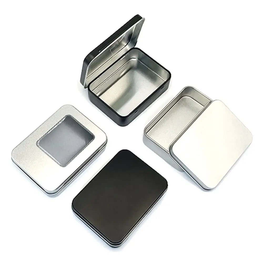 boîtes rangement métal modernes argentées noires réutilisables respectueux environnement 95x70x25mm