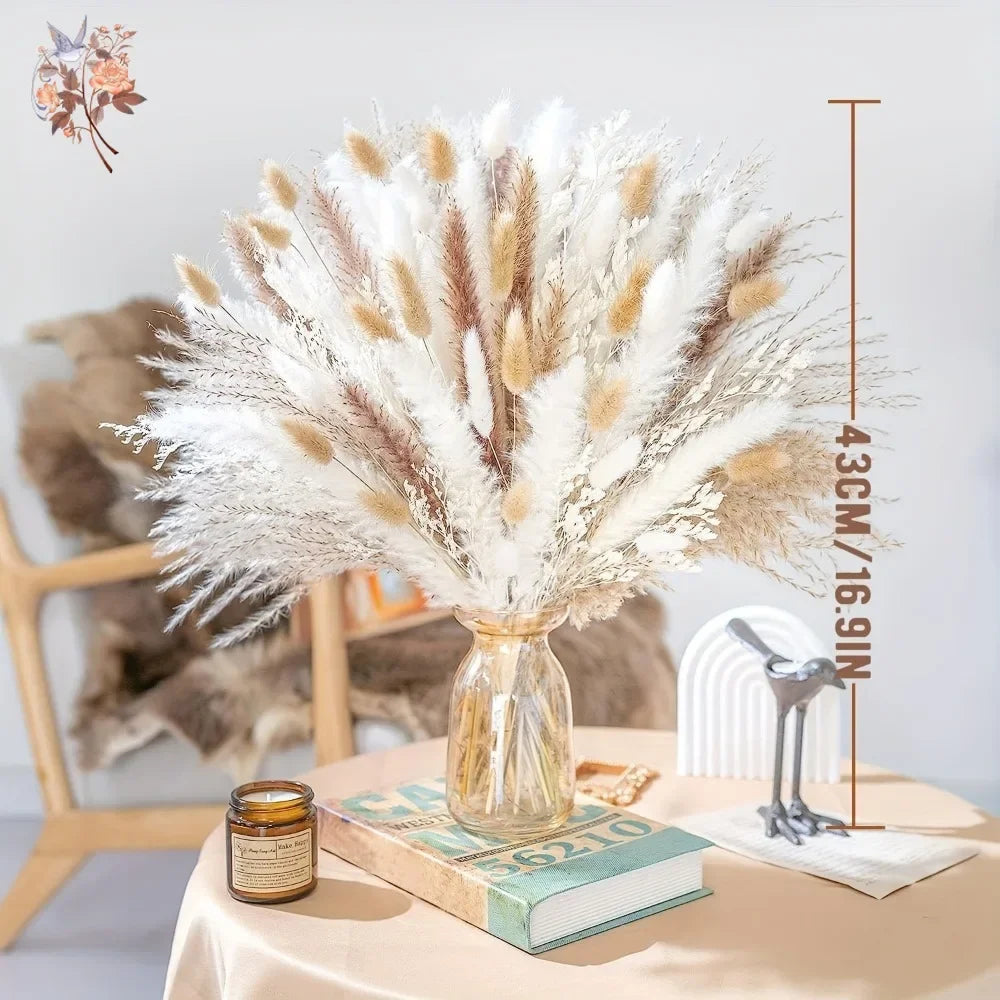bouquet fleurs séchées naturel pampas blanc beige rustique décoration maison mariage anniversaire party