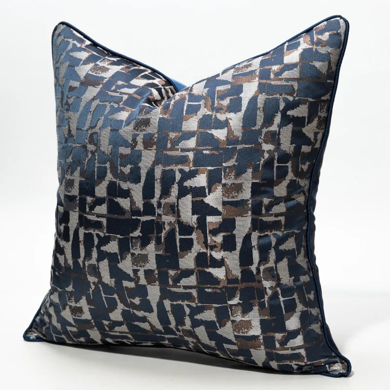 coussin decoratif geometrique contemporain bleu marine gris beige adhesif maison voiture 45x45cm 50x50cm 30x50cm