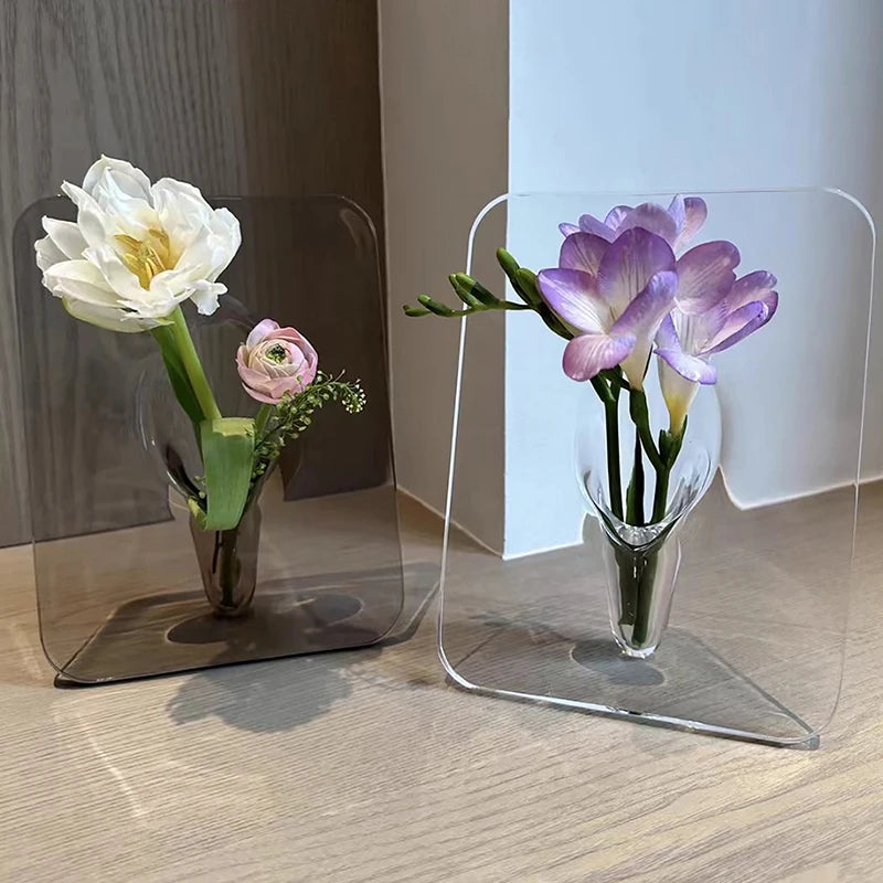 support mural vase transparent bord arrondi moderne adhésif vase intégré