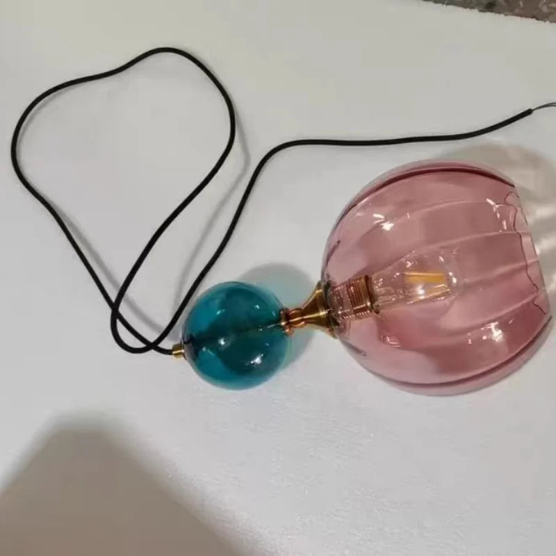 Lampes suspendues verre coloré moderne bleu rose ambre translucides chambre vertical