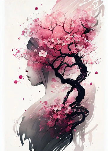 tableau toile art mural fleurs cerisier rose abstrait moderne cadre doré décoration salon