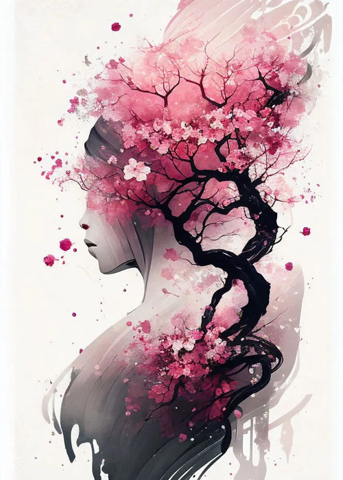 tableau toile art mural fleurs cerisier rose abstrait moderne cadre doré décoration salon