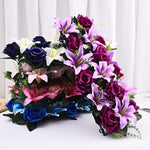 décoration intérieure bouquet artificiel fleurs lys roses moderne clips métalliques bleu rose violet vert