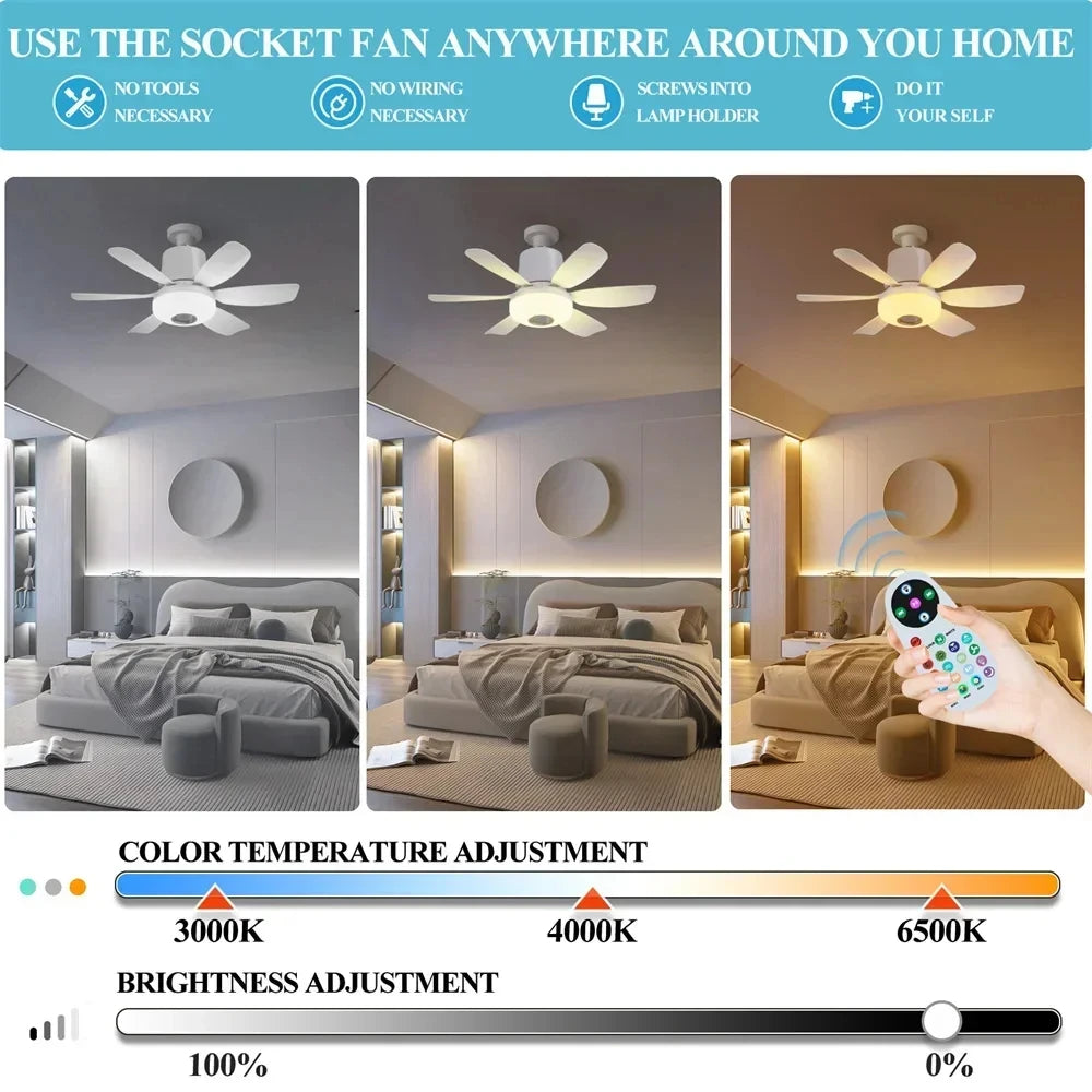 ventilateur led couleurs changeantes bluetooth télécommande moderne arc ciel éclairage chambre musique