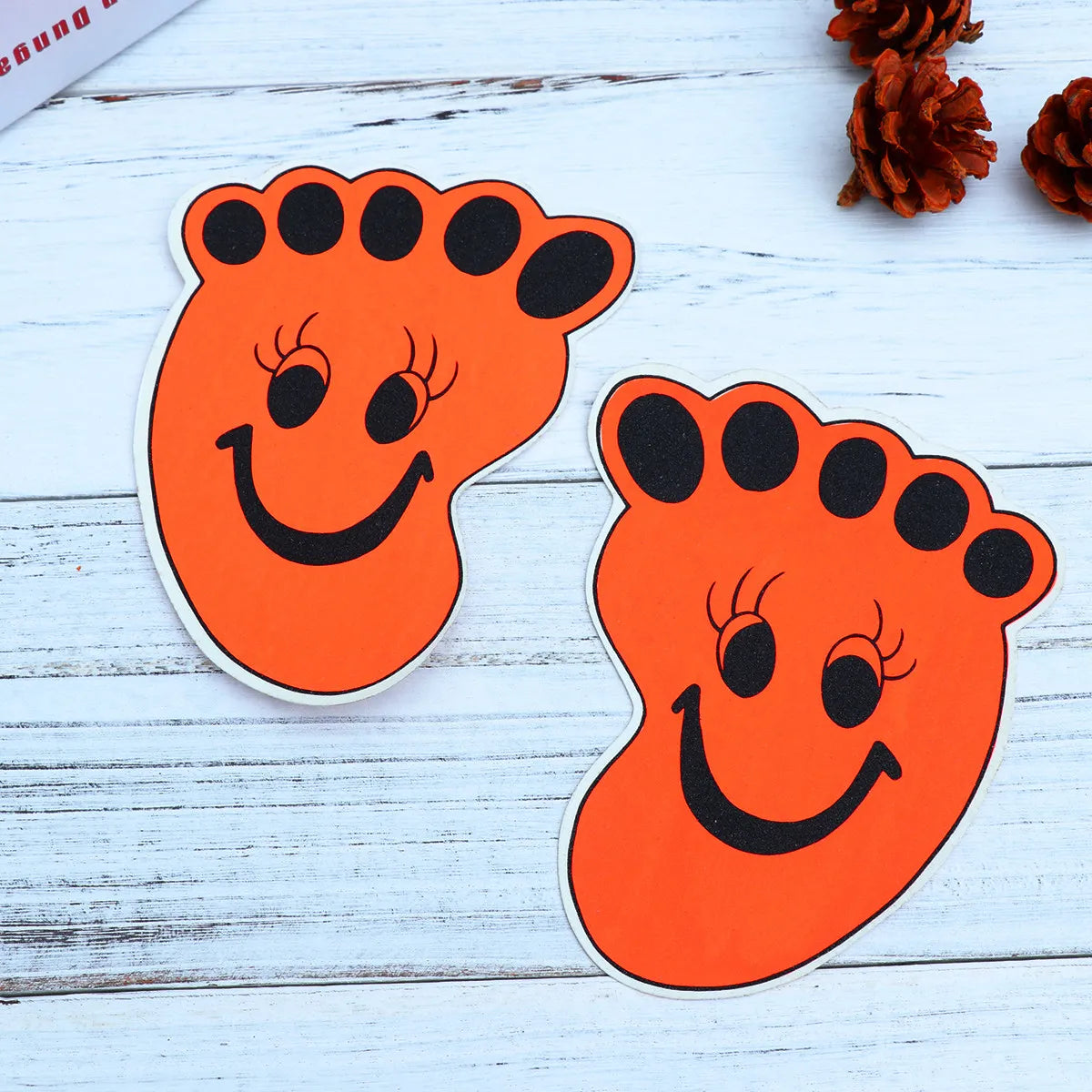 autocollants pieds non glissiers baignoire souriant orange noir cartoon adhésifs salle bain antislip sécurité