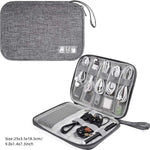 Sac bandoulière gris tissu uni pratique zipper bijoux accessoires chargeur câbles montres