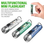 mini lampe poche rechargeable led argentée verte bleue portable annneau porte cle compact