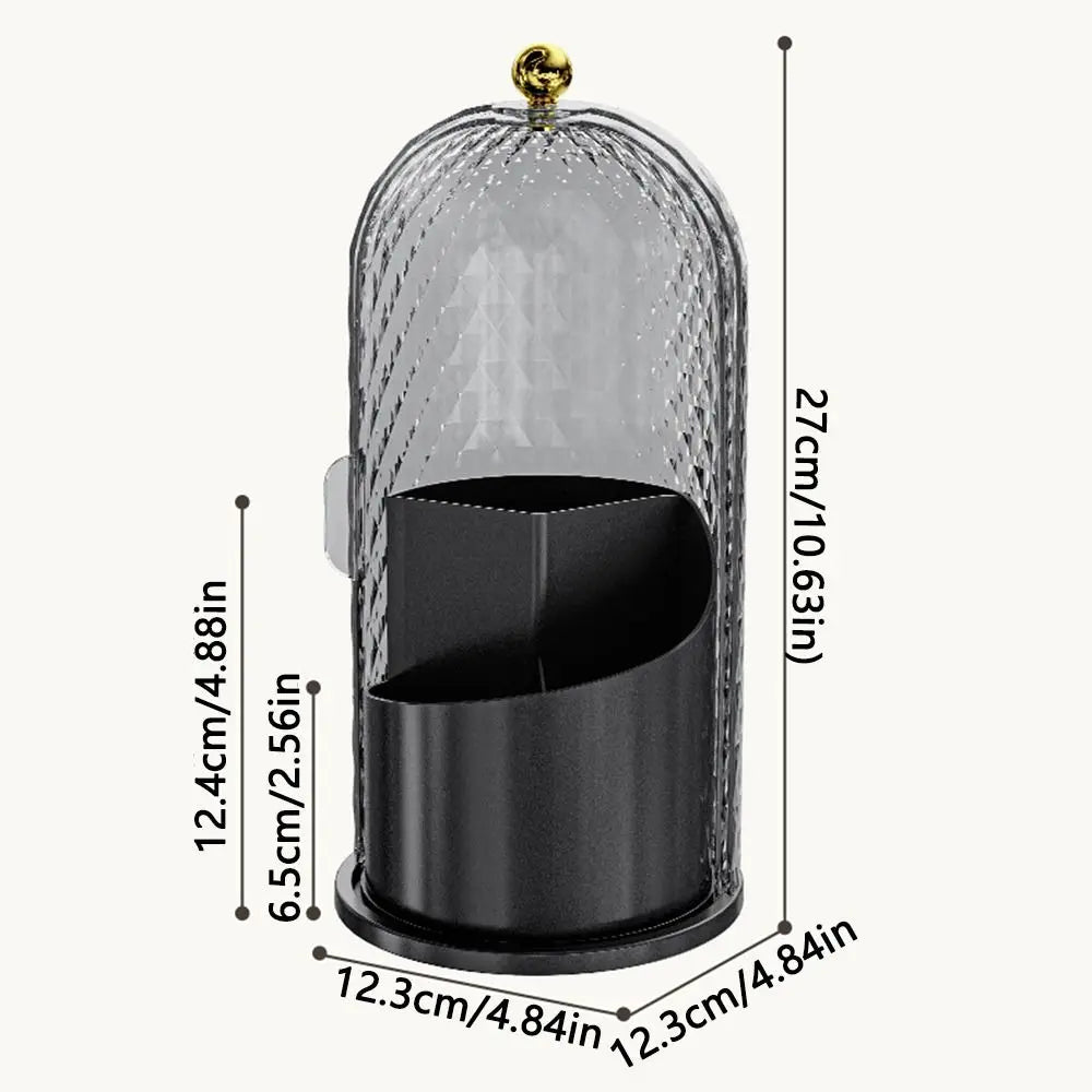 rangement rotatif transparent cosmétiques compartiments texturés surface losanges élégant décorationreuse compartments réutilisable doré poignée