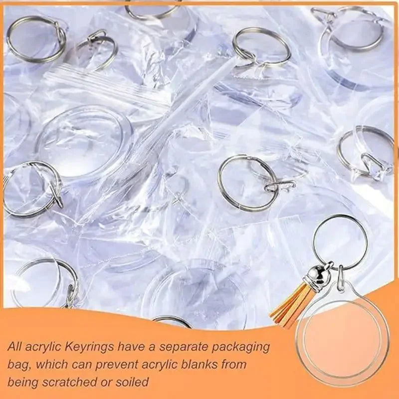 porte clés acrylique transparent moderne anneau métallique tassel 50 pièces