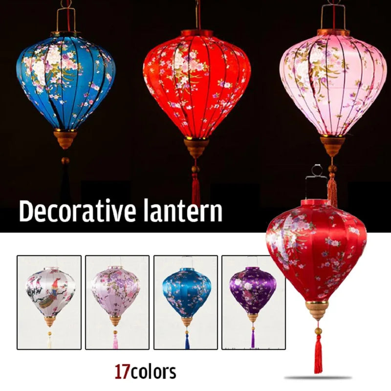 lanternes décoratives fleurs feuilles bleu rouge rose violet translucides traditionnelles crochets franges fête noël