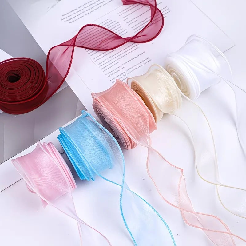 rubans polyester translucides moderne rouge rose beige vert bleu blanc 4cm enroulés decoration cadeaux
