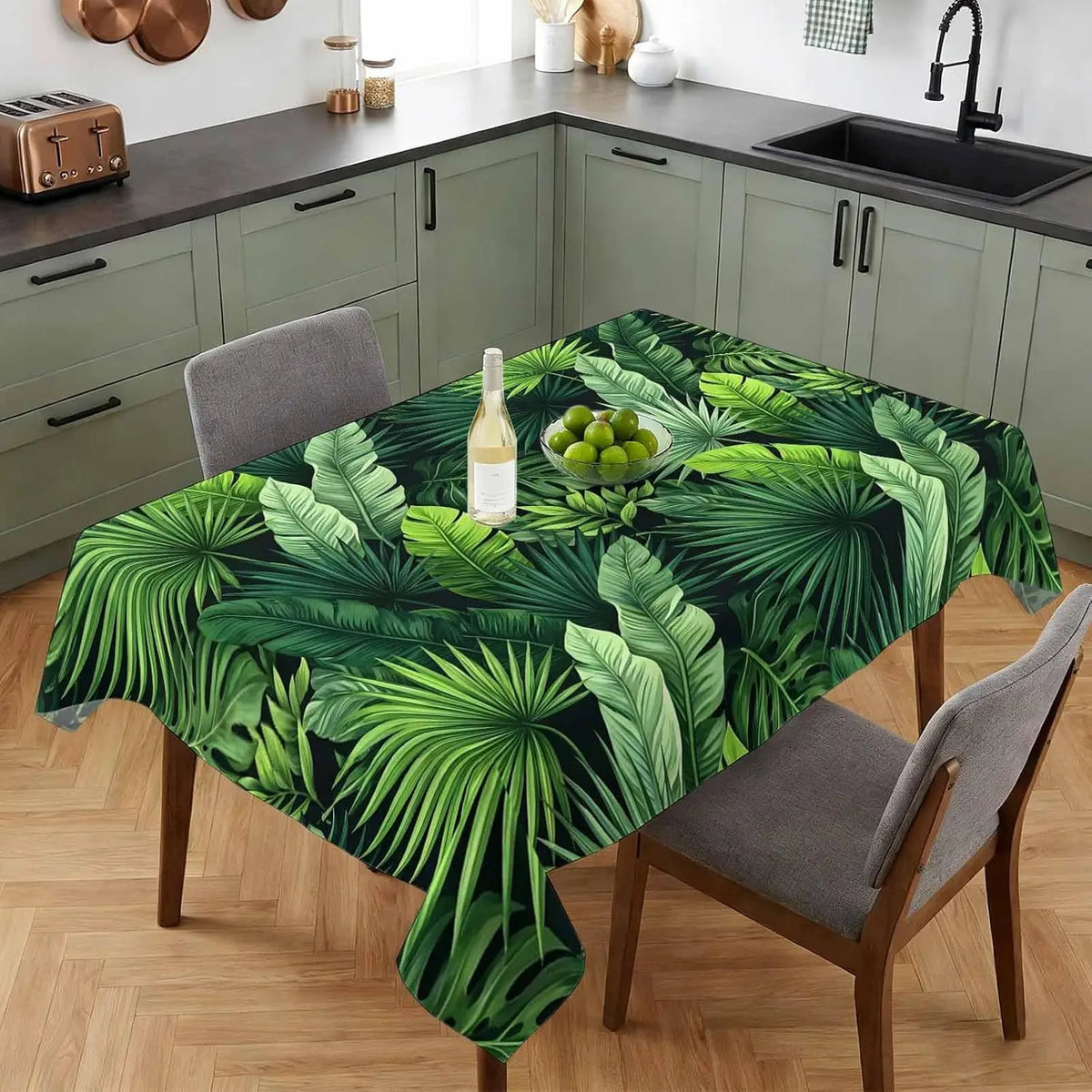 nappe verte feuilles tropicales moderne mariage extérieur décoration table restaurant fête