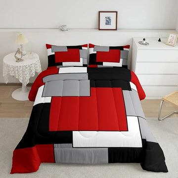 parure lit ensemble housse couette patchwork géométrique moderne orange noir gris blanc