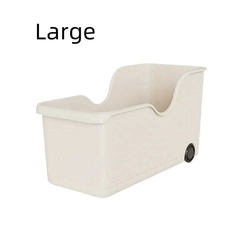 bac rangement moderne boîte stockage réutilisable roulettes poignée beige clair plastique