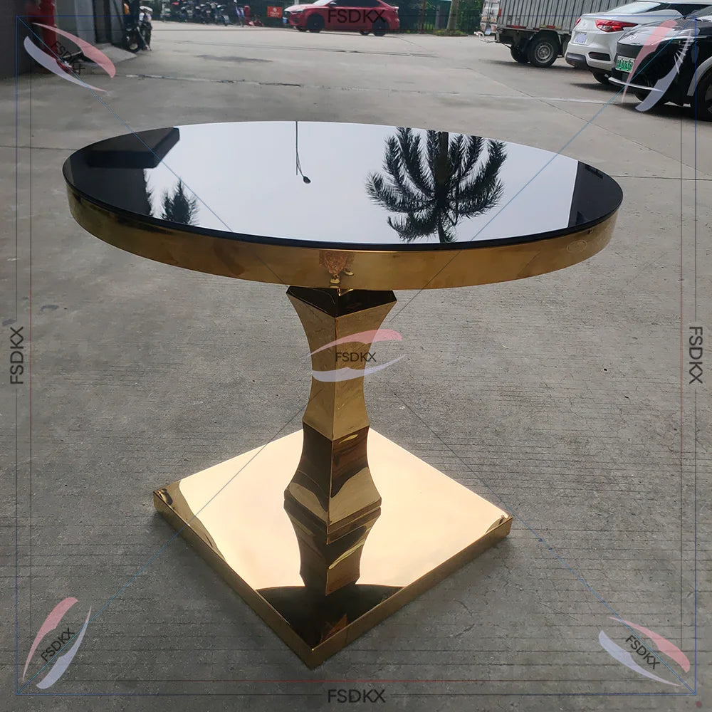 table ronde or noir plateau acrylique pied brillant contemporain élégante moderne luxueuse