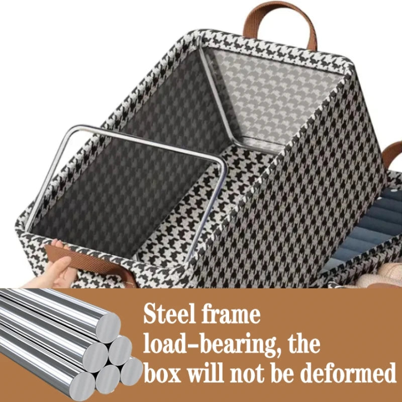 Boîte de rangement pliable avec cadre en acier en position ouverte