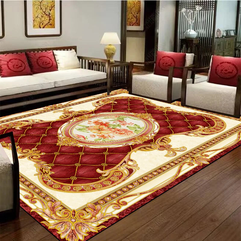 Un tapis décoratif de luxe avec un motif floral élégant et des couleurs chaudes qui apporte une touche d'élégance à l'intérieur de la pièce.