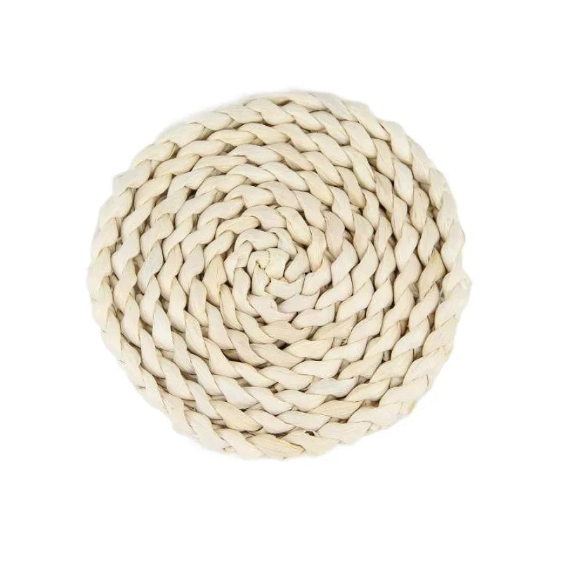 tapis table tissé main rustique couleur beige clair matériau cuir maïs artisanal diamètre 20cm