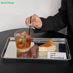 plateau rectangulaire argenté lisse moderne service table gâteau boisson pain