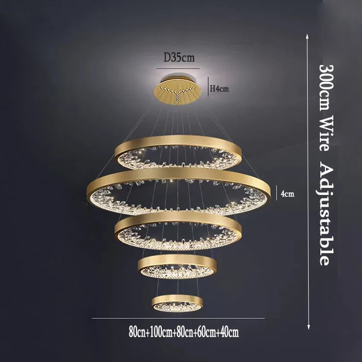 suspension lumineuse moderne or noir strass circulaire chambre salon led