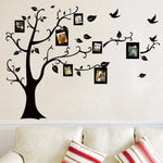 sticker mural arbre moderne noir branches feuilles oiseaux cadres photo 50x70cm