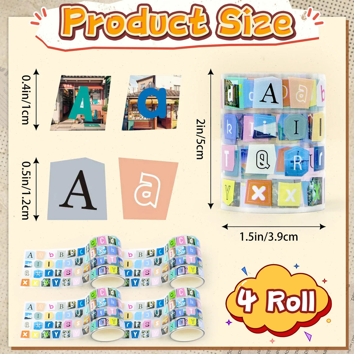autocollants lettres alphabet multicolores patchwork scrapbooking diy enfants rouleaux adhésifs urbain original