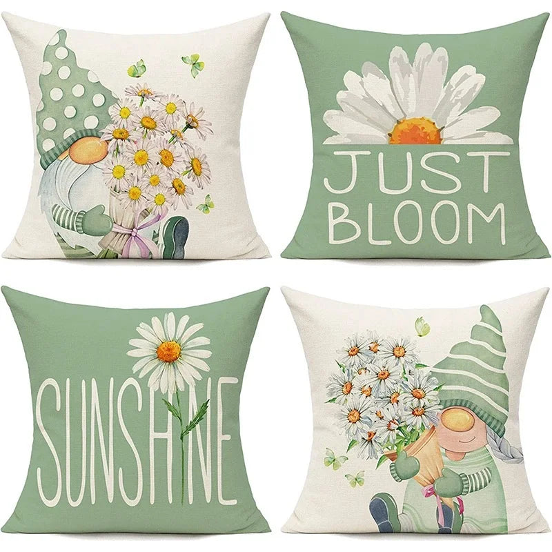 taies d'oreiller décoratives gnome fleurs blanc jaune cartoon motif floral non toxique respectueux environnement