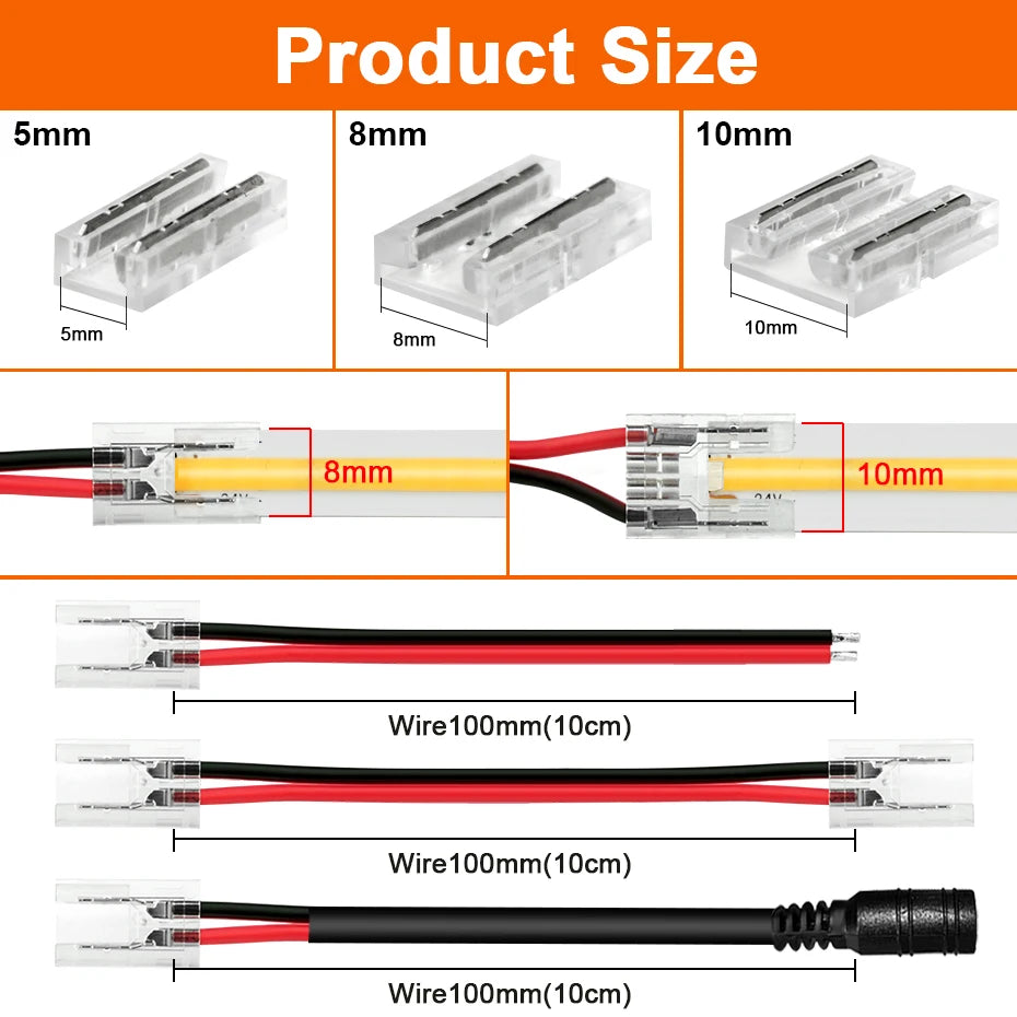 connecteur ruban led cob droit angle transparent pin pin pin 12v