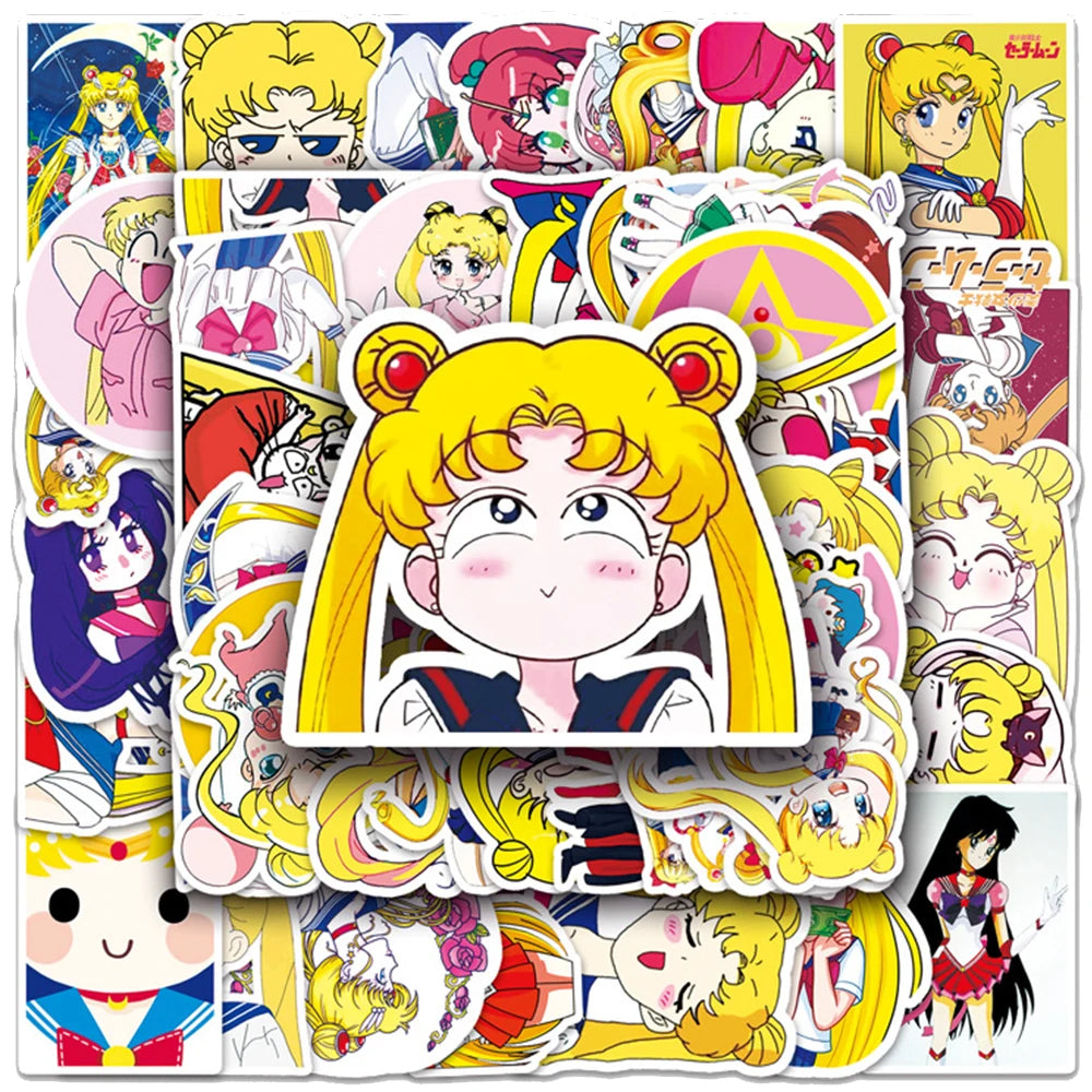 stickers anime sailor moon personnages kawaii stickers dessin animé jaune bleu rose blanc imperméables