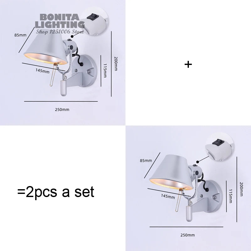 appliques murales pliables réglables moderne argent câble électrique adhésif fixé mur flux lumineux led