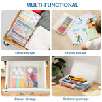 boîtes rangement fournitures scolaires rose bleu jaune transparent texture mat pratique moderne cliquet fermé